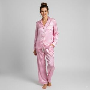 Peter Alexander Women's Pajama Set‎ XL Pink Striped Button Down Loungewear